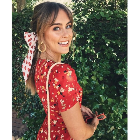 Boho Red Floral print Wrap Midi Dress gypsy - Picture 3 of 6